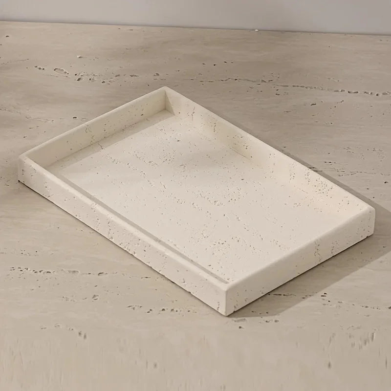 Imitation Stone Beige Bathroom Tray with Surface Pattern, Bathroom Organizer for Toiletries and Accessories, Toothbrush Holder, Shower Gel & Aroma Rack, Home Storage Tray Suitable for Household, Bathrooms, Hotels, and Restroo House Of Avana