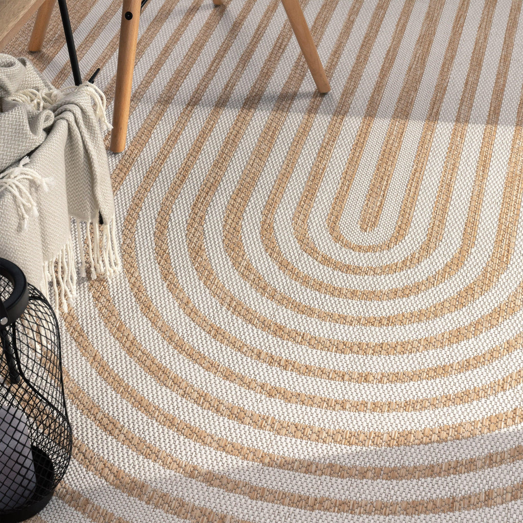 In- & Outdoor Rug Captera with Minimalistic Line Pattern in Nature Beige RugYourHome