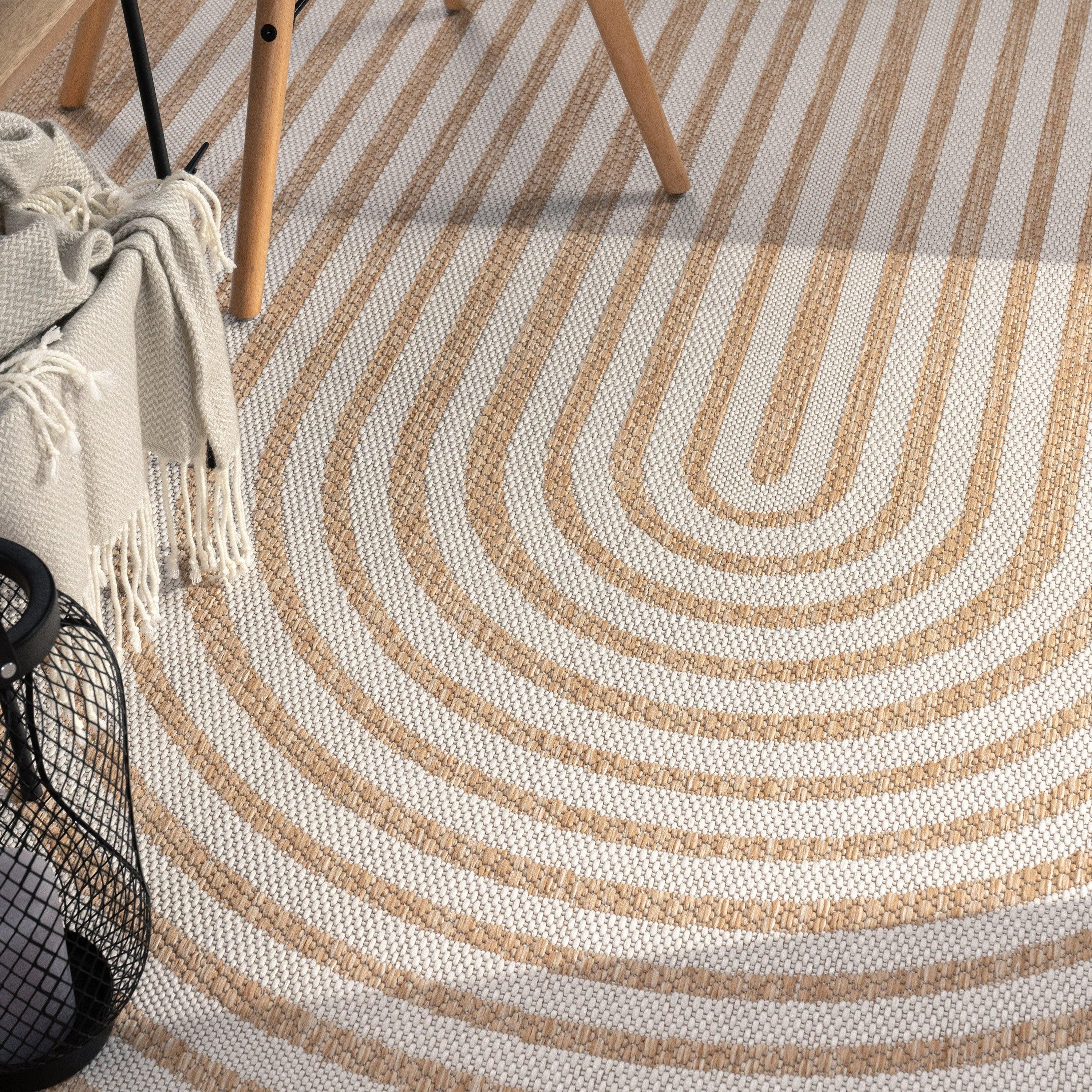 In- & Outdoor Rug Captera with Minimalistic Line Pattern in Nature Beige RugYourHome