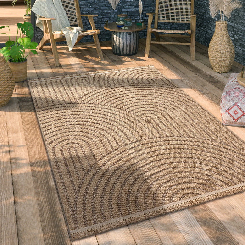 In- & Outdoor Rug Cologne with Modern Lines & Circles in Beige RugYourHome