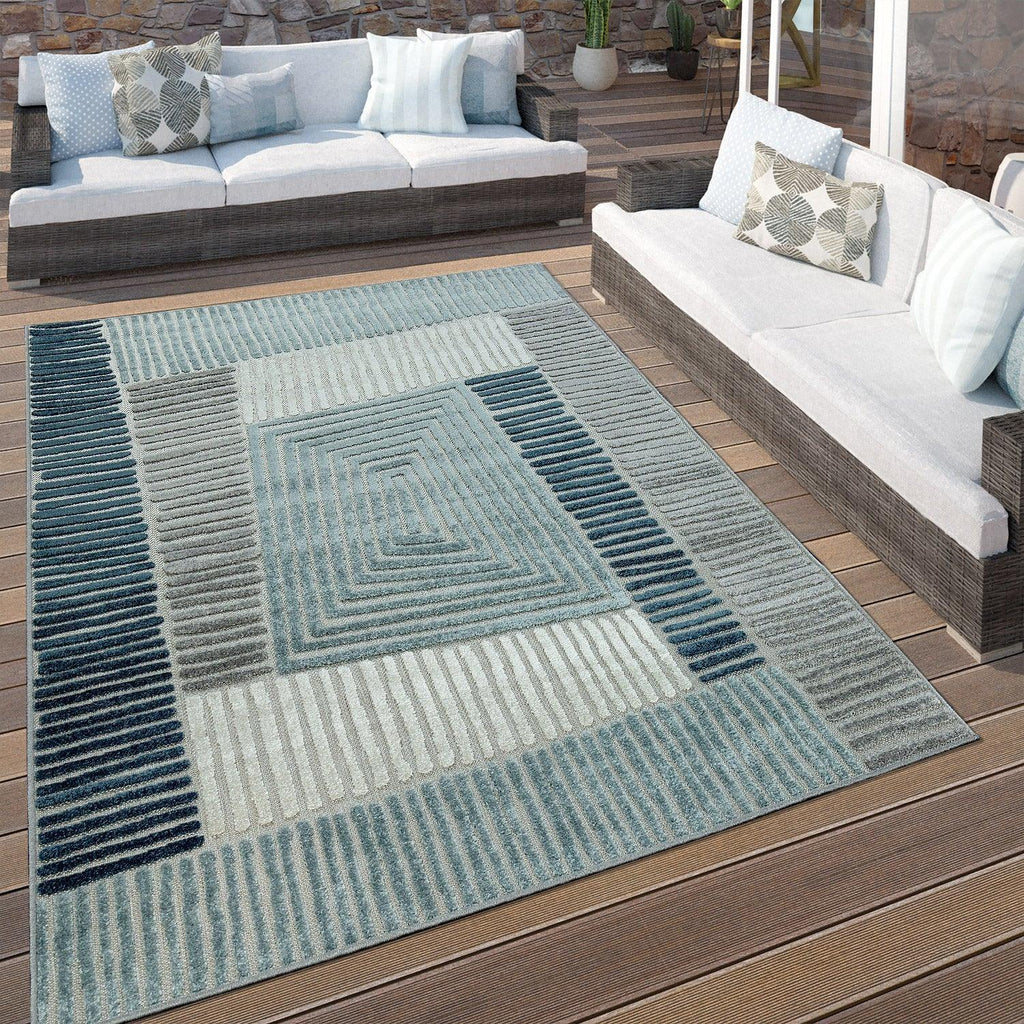 In- & Outdoor Rug Marrakesh Carved Design - Aqua Blue RugYourHome