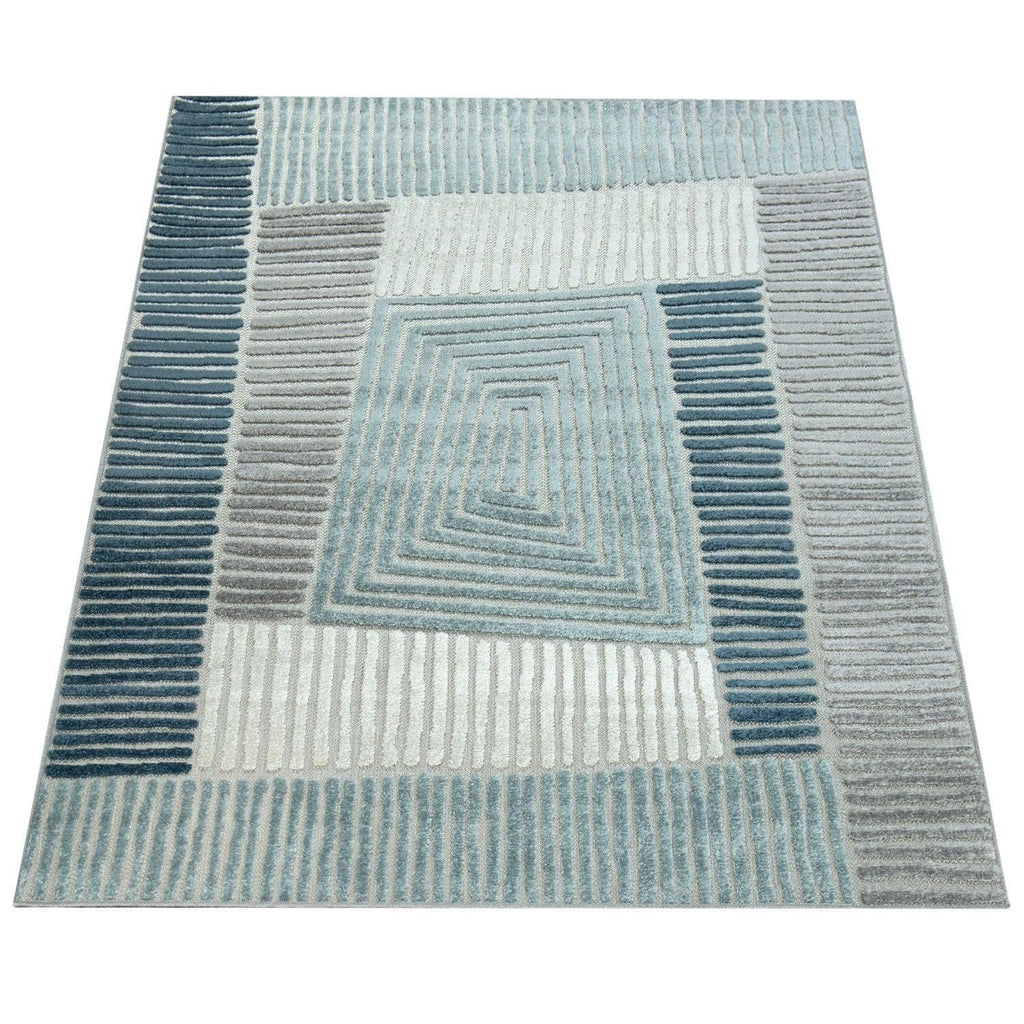 In- & Outdoor Rug Marrakesh Carved Design - Aqua Blue RugYourHome