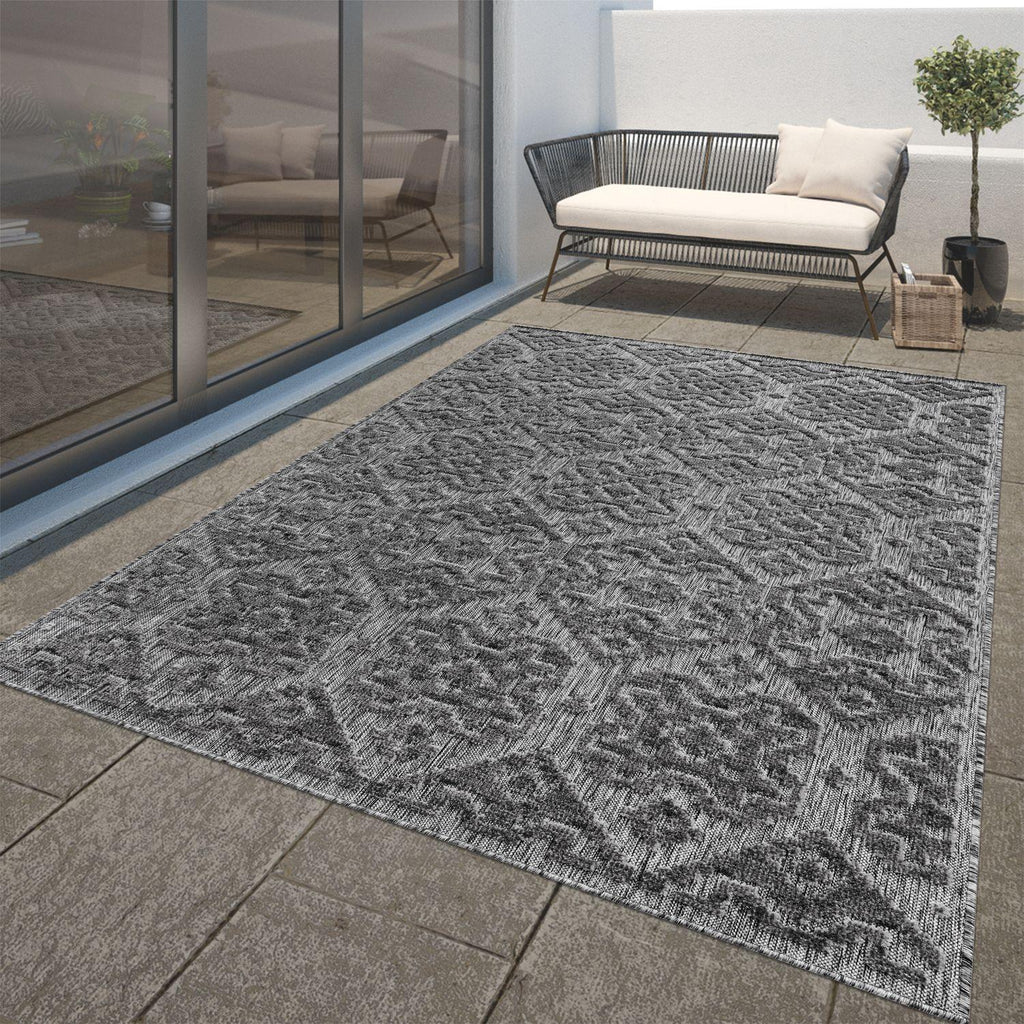 In- & Outdoor Rug Marrakesh High-Low Diamond Effect Pattern Anthracite RugYourHome