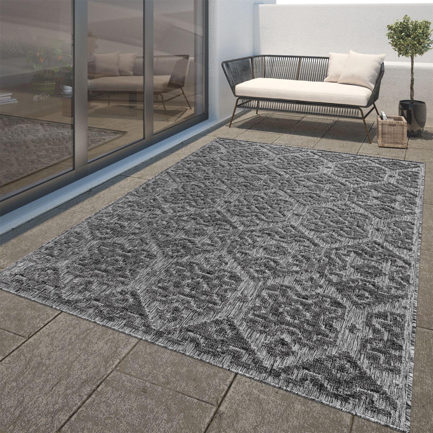 In- & Outdoor Rug Marrakesh High-Low Diamond Effect Pattern Anthracite RugYourHome
