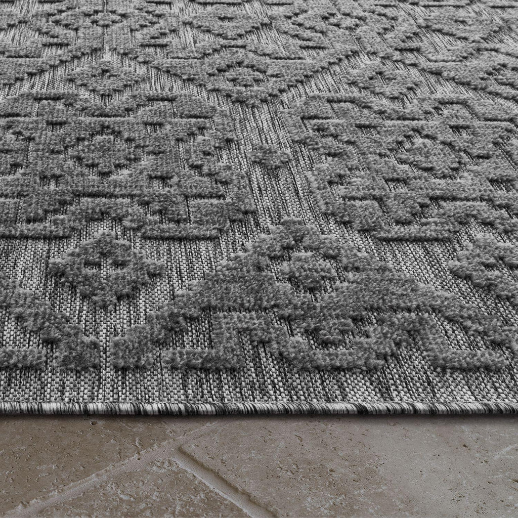 In- & Outdoor Rug Marrakesh High-Low Diamond Effect Pattern Anthracite RugYourHome