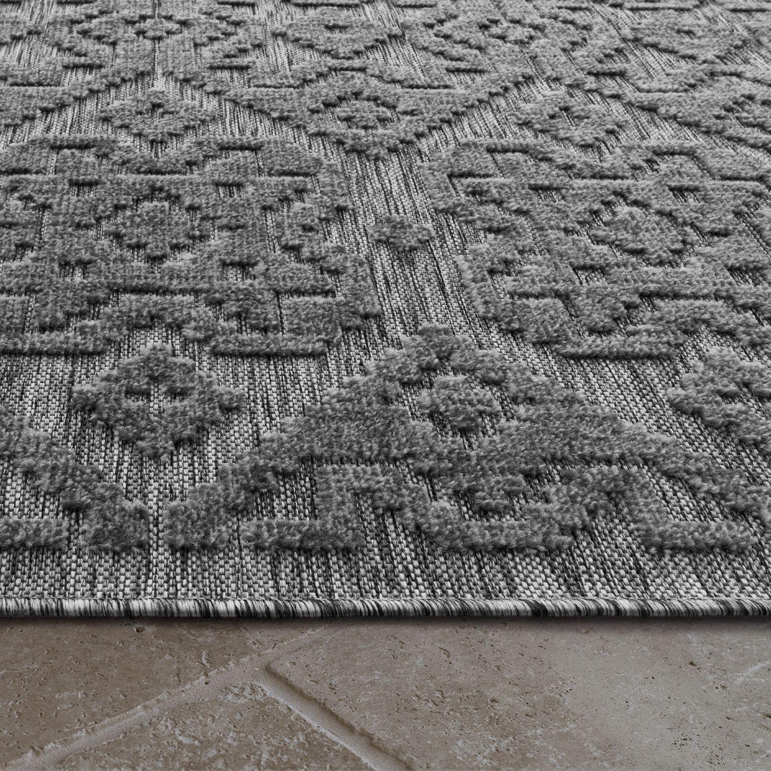 In- & Outdoor Rug Marrakesh High-Low Diamond Effect Pattern Anthracite RugYourHome