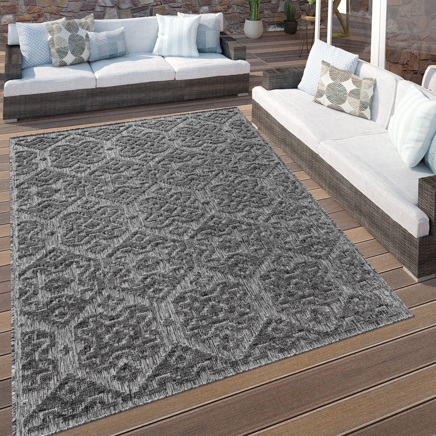 In- & Outdoor Rug Marrakesh High-Low Diamond Effect Pattern Anthracite RugYourHome
