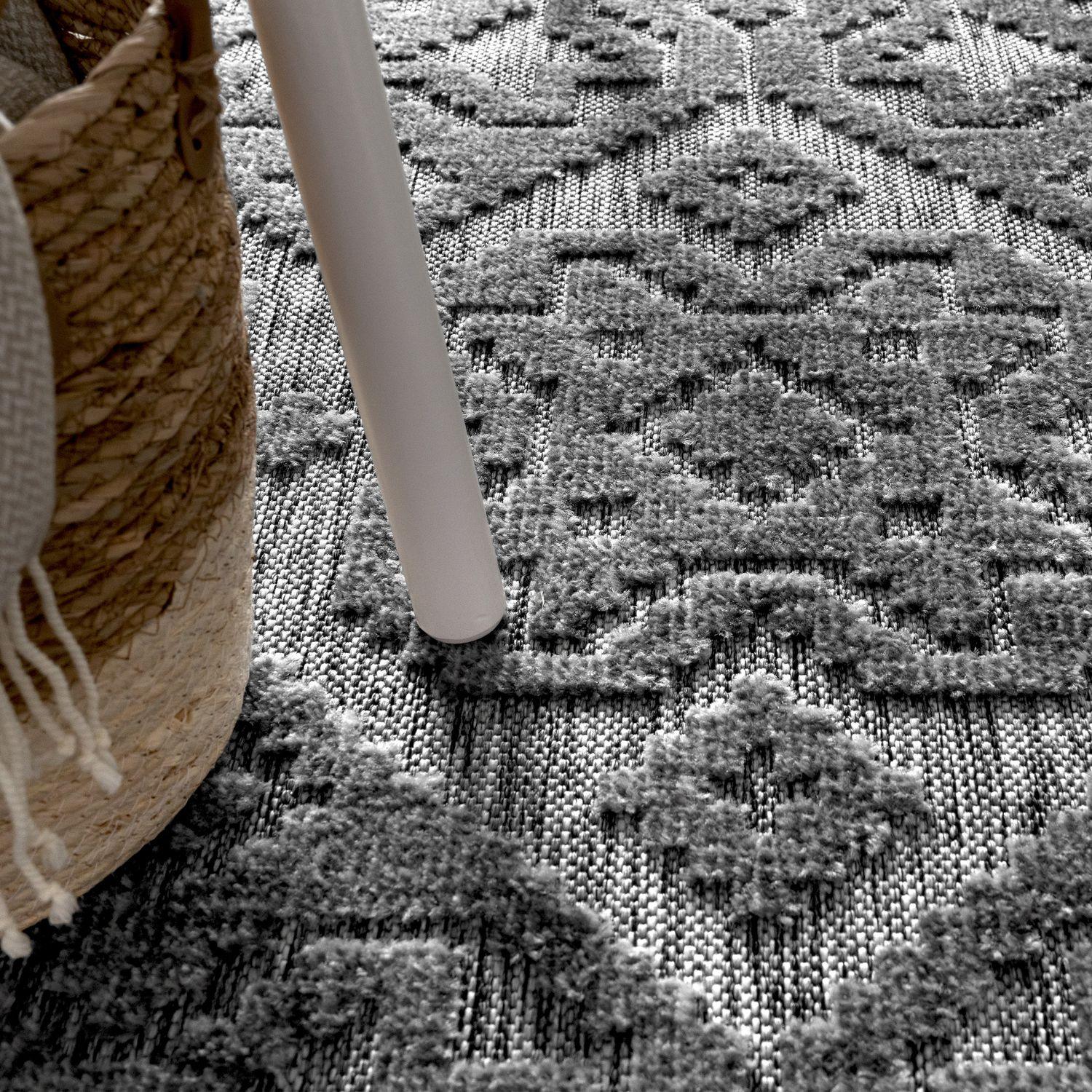 In- & Outdoor Rug Marrakesh High-Low Diamond Effect Pattern Anthracite RugYourHome