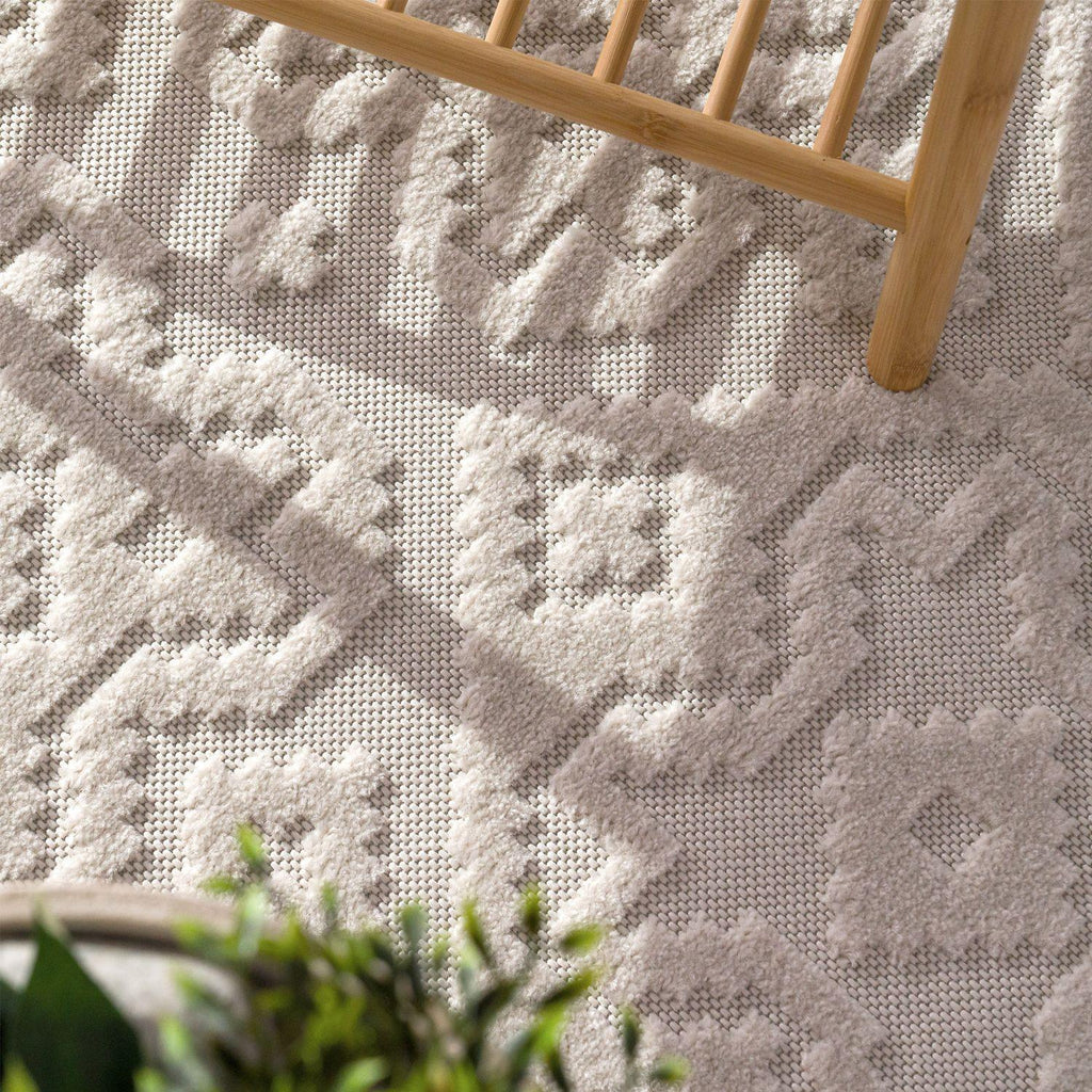 In- & Outdoor Rug Marrakesh High-Low Diamond Effect Pattern Cream RugYourHome