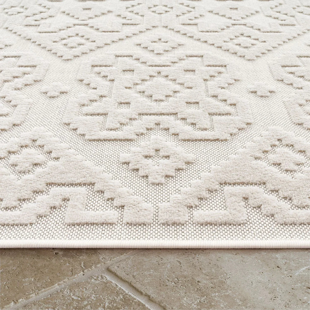 In- & Outdoor Rug Marrakesh High-Low Diamond Effect Pattern Cream RugYourHome