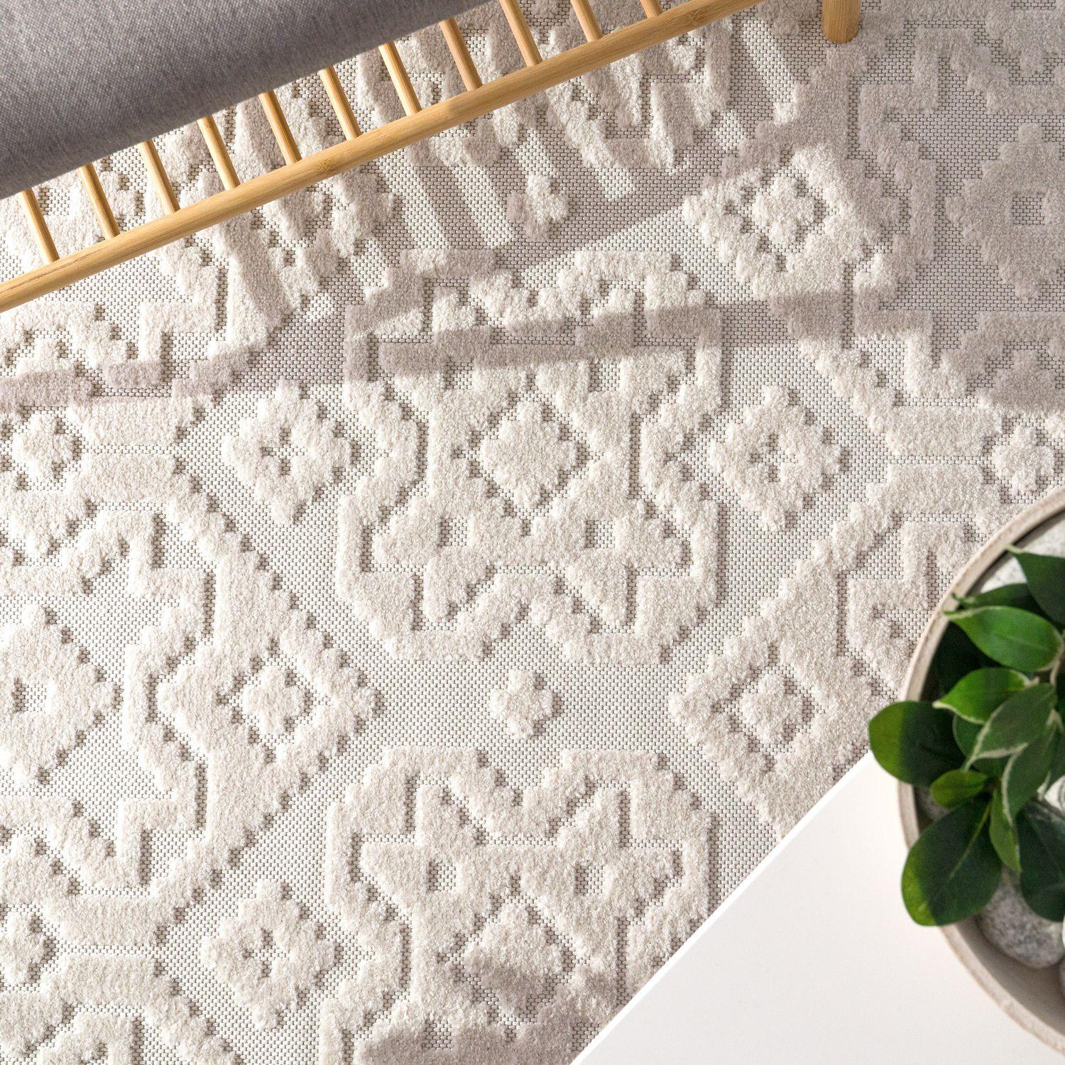 In- & Outdoor Rug Marrakesh High-Low Diamond Effect Pattern Cream RugYourHome