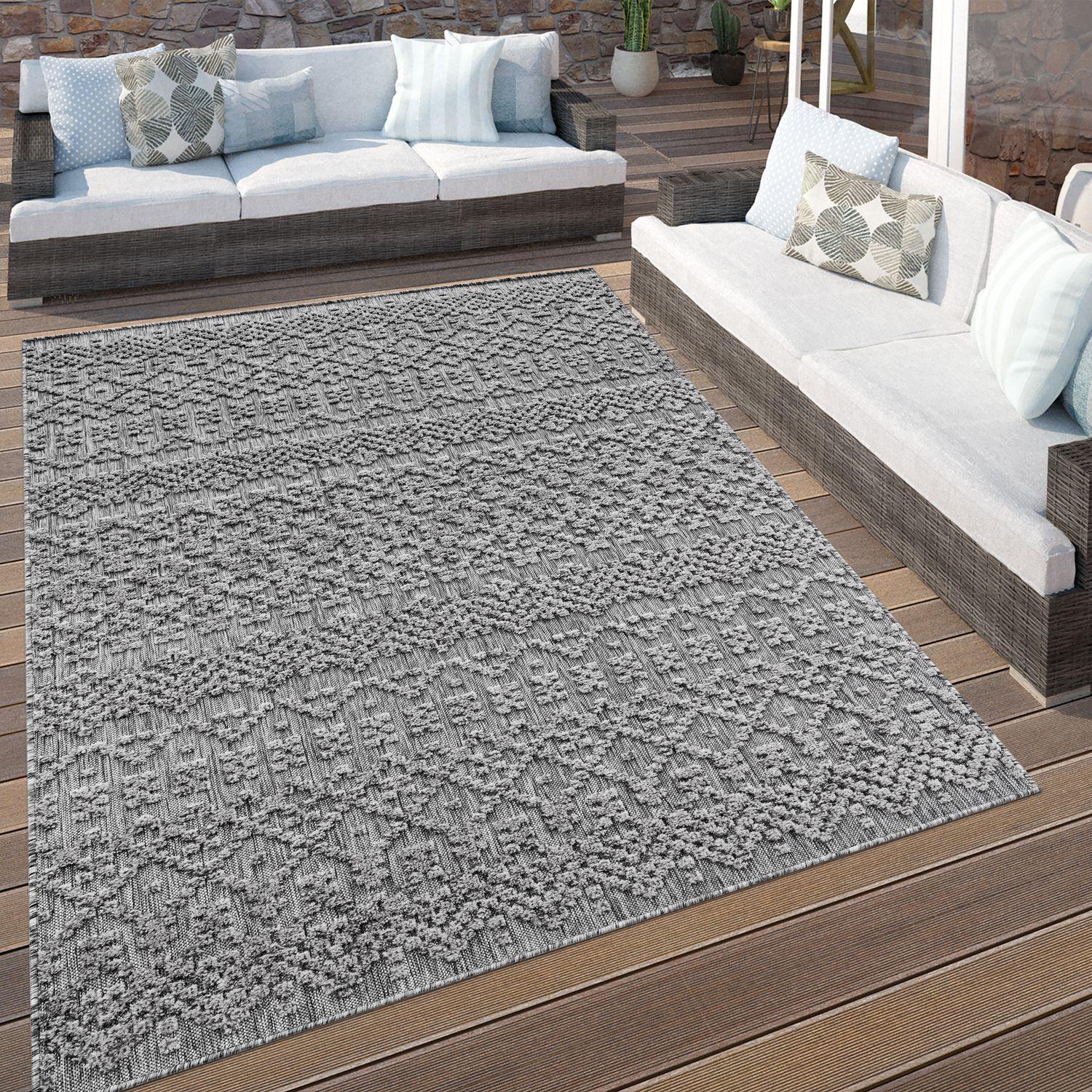 In- & Outdoor Rug Marrakesh High/Low Effect Trellis in Anthracite RugYourHome