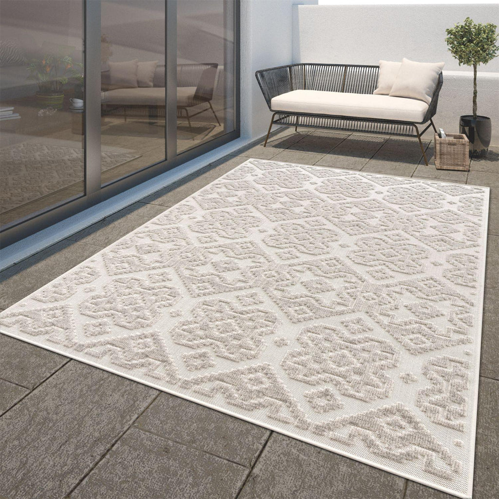 In- & Outdoor Rug Marrakesh High/Low Effect Trellis in Cream RugYourHome