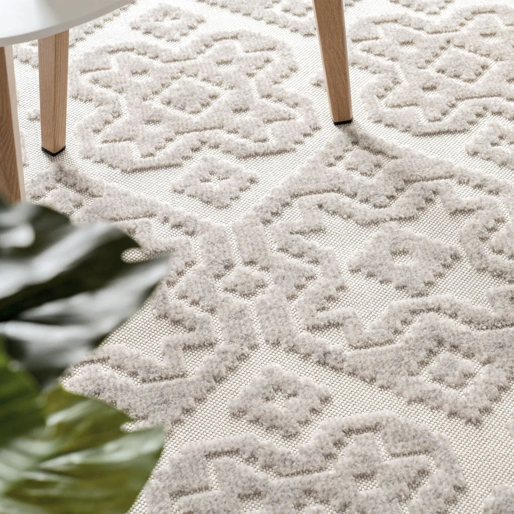 In- & Outdoor Rug Marrakesh High/Low Effect Trellis in Cream RugYourHome
