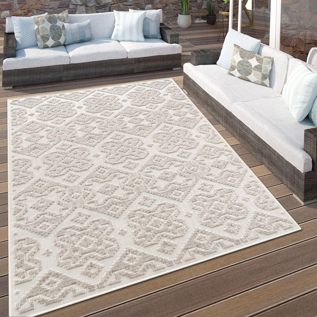 In- & Outdoor Rug Marrakesh High/Low Effect Trellis in Cream RugYourHome