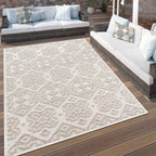 In- & Outdoor Rug Marrakesh High/Low Effect Trellis in Cream RugYourHome