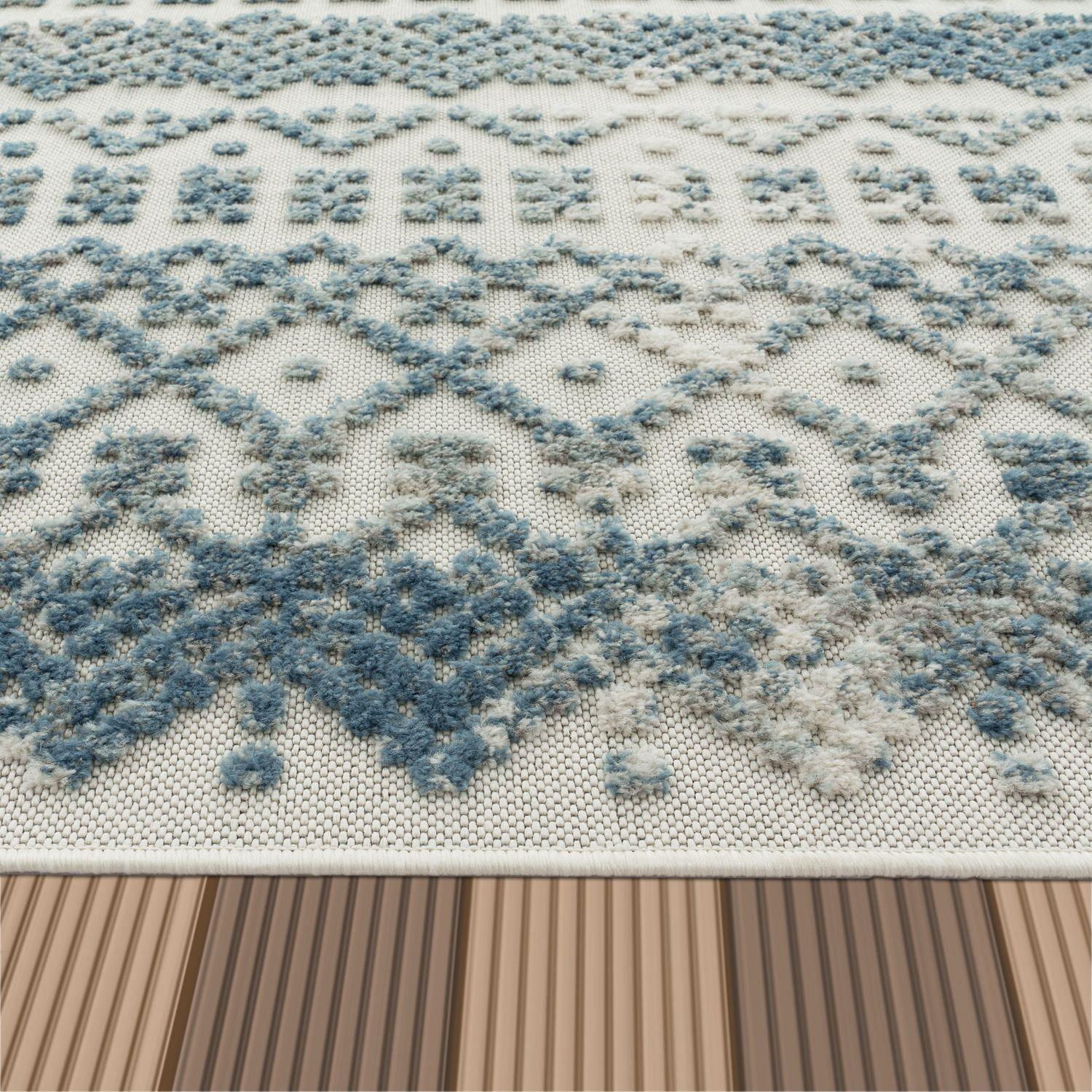 In- & Outdoor Rug Marrakesh High/Low Effect Trellis in Turquoise Cream RugYourHome