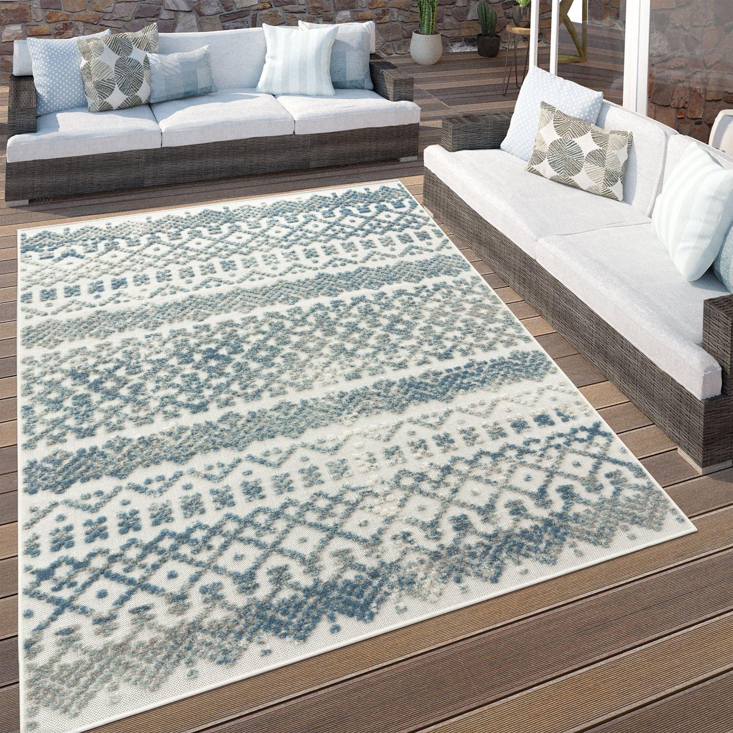 In- & Outdoor Rug Marrakesh High/Low Effect Trellis in Turquoise Cream RugYourHome
