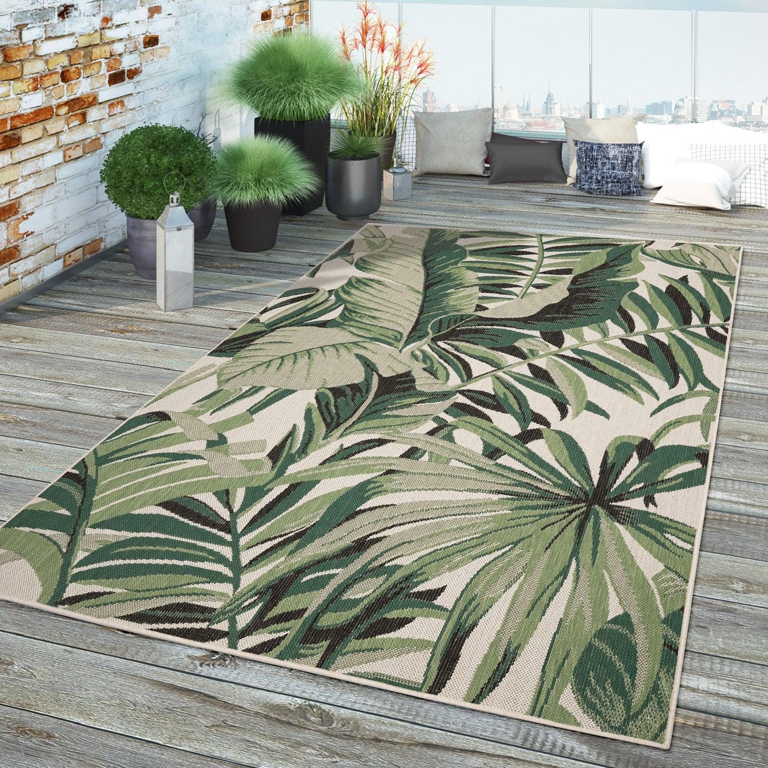 In- & Outdoor Rug Ostende for Patio Jungle Design - Green Beige RugYourHome
