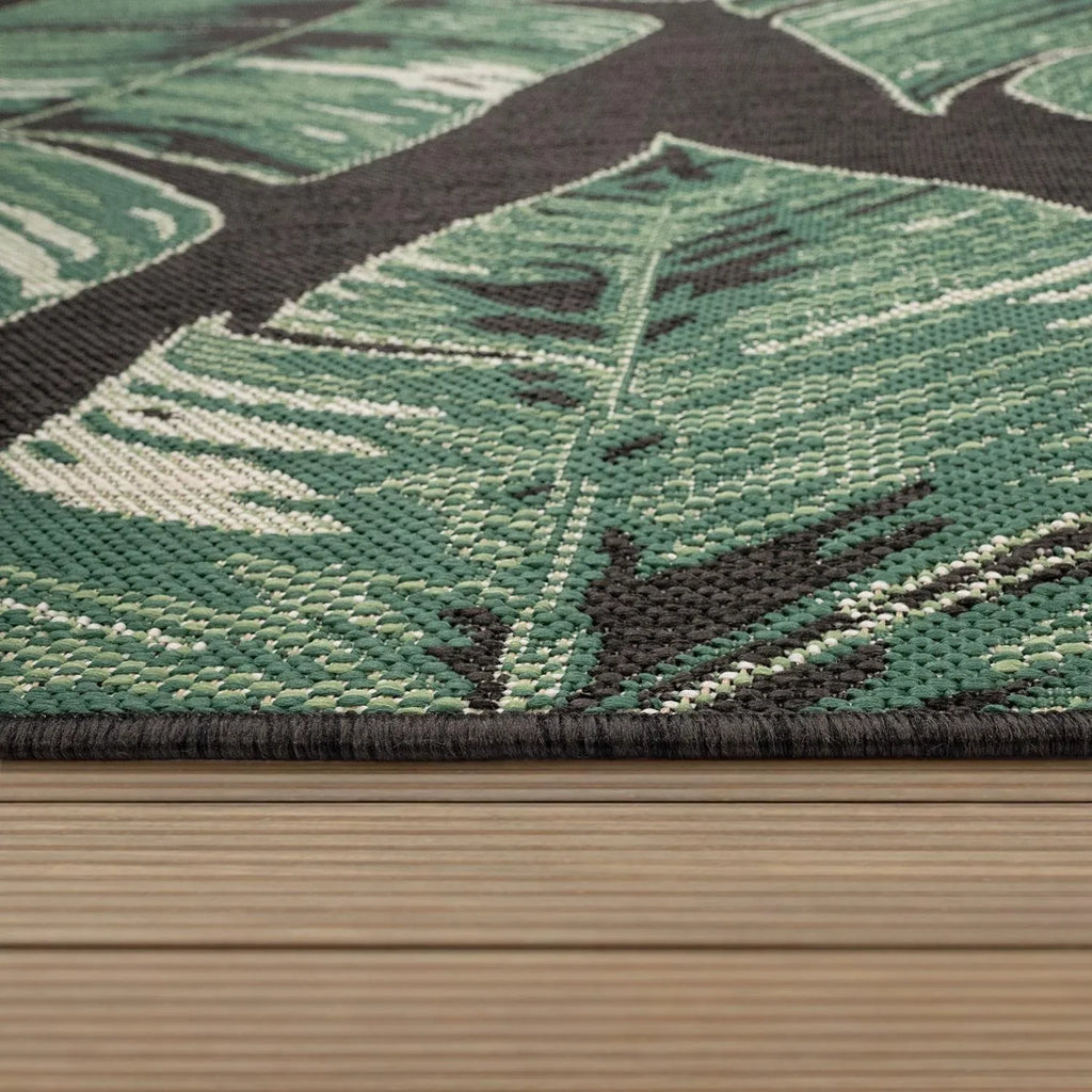 In- & Outdoor Rug Ostende Jungle Leaves - Black Green RugYourHome