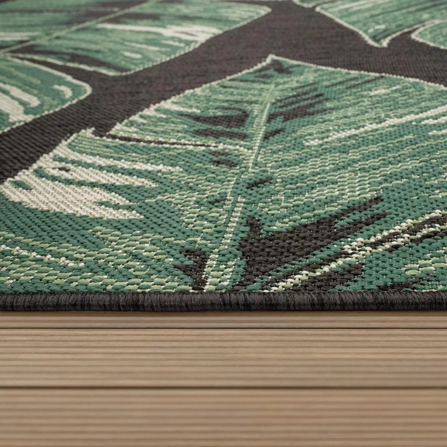 In- & Outdoor Rug Ostende Jungle Leaves - Black Green RugYourHome