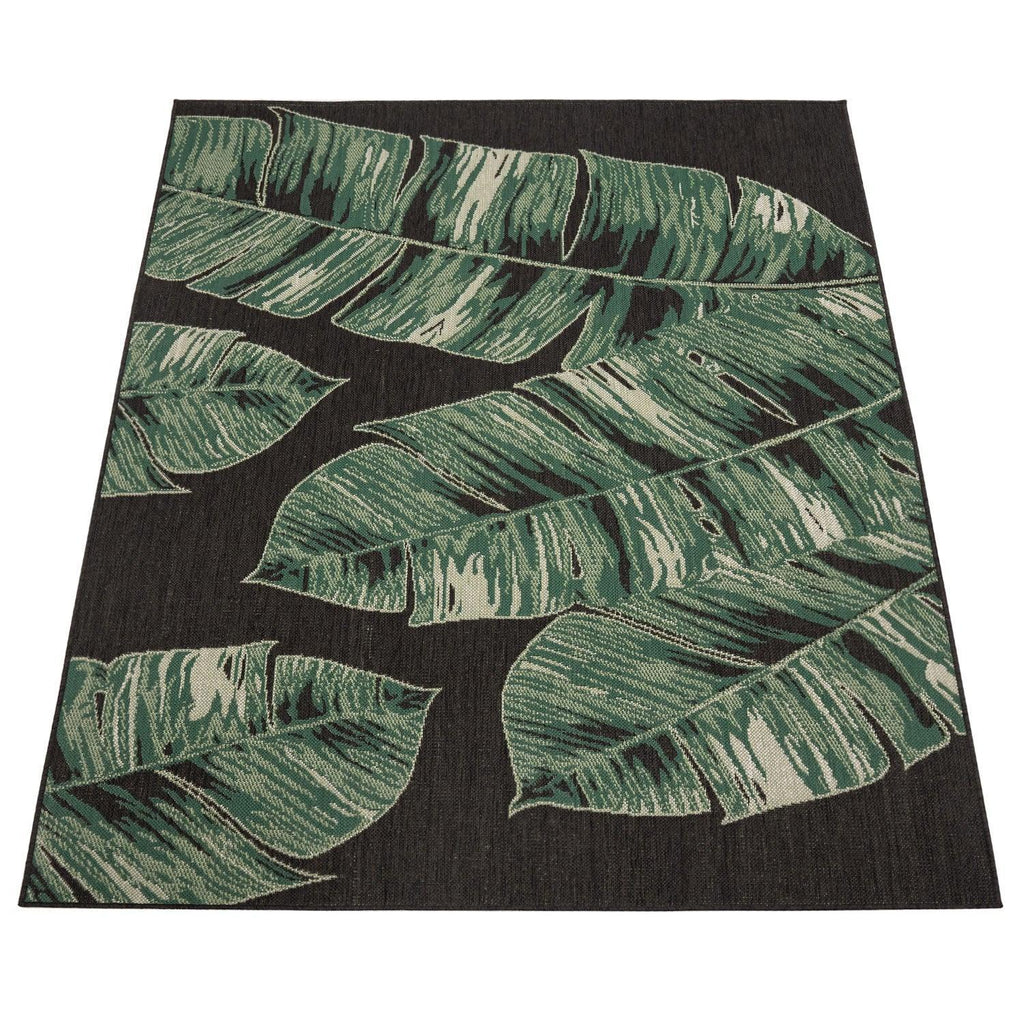 In- & Outdoor Rug Ostende Jungle Leaves - Black Green RugYourHome