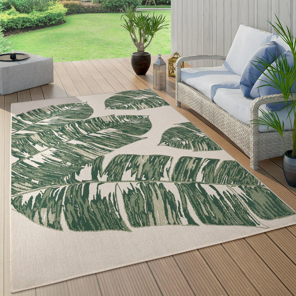 In- & Outdoor Rug Ostende Jungle Leaves - Cream Green, front view - House Of Avana