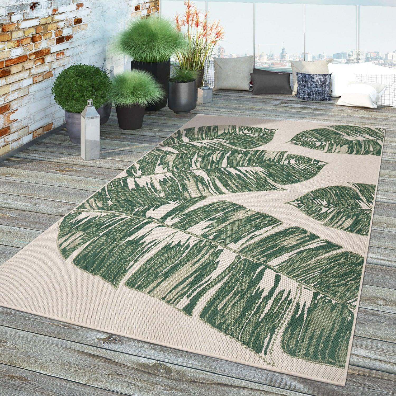 In- & Outdoor Rug Ostende Jungle Leaves - Cream Green, back view - House Of Avana