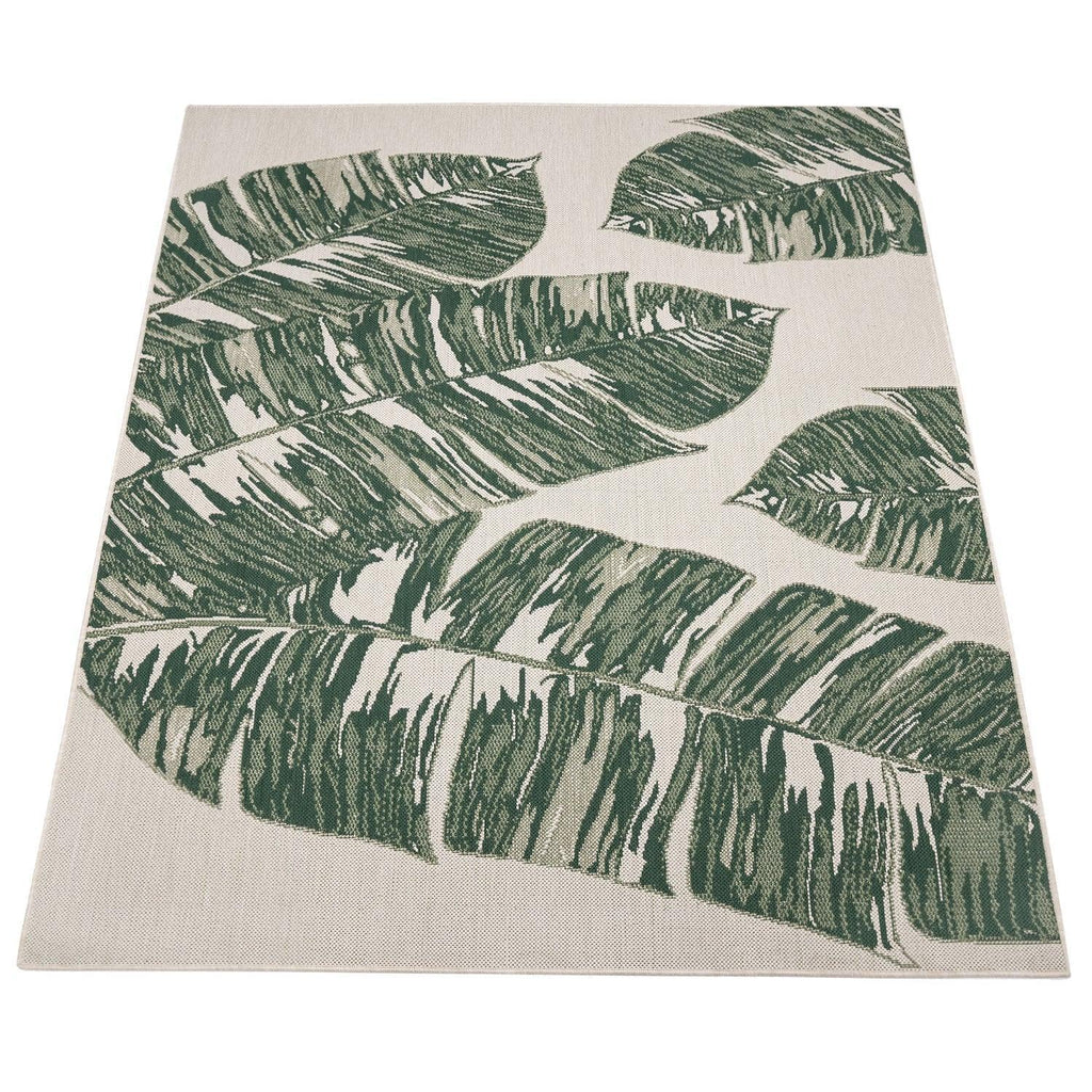 In- & Outdoor Rug Ostende Jungle Leaves - Cream Green, angled view - House Of Avana