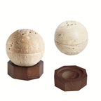 , Natural Travertine Incense Burner, Round Handmade Sphere Incense Burner with Hexagon Wood Holder for... - House Of Avana [[SKU:HOA-FRG-001]]
