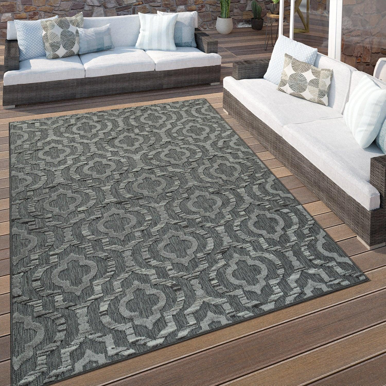 In- & Outdoor Rug Marrakesh Moroccan Ornaments - Dark Grey RugYourHome
