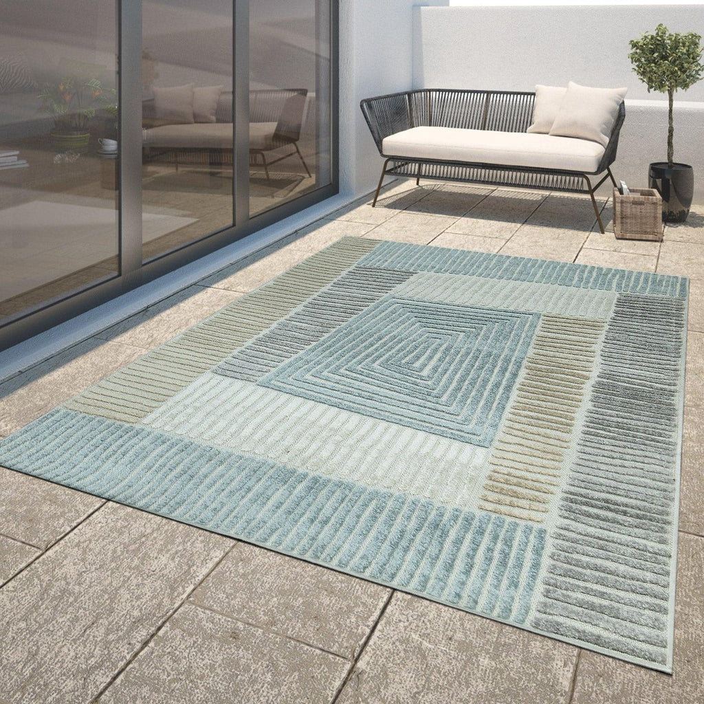 In- & Outdoor Rug Marrakesh Carved Design - Brown Blue RugYourHome
