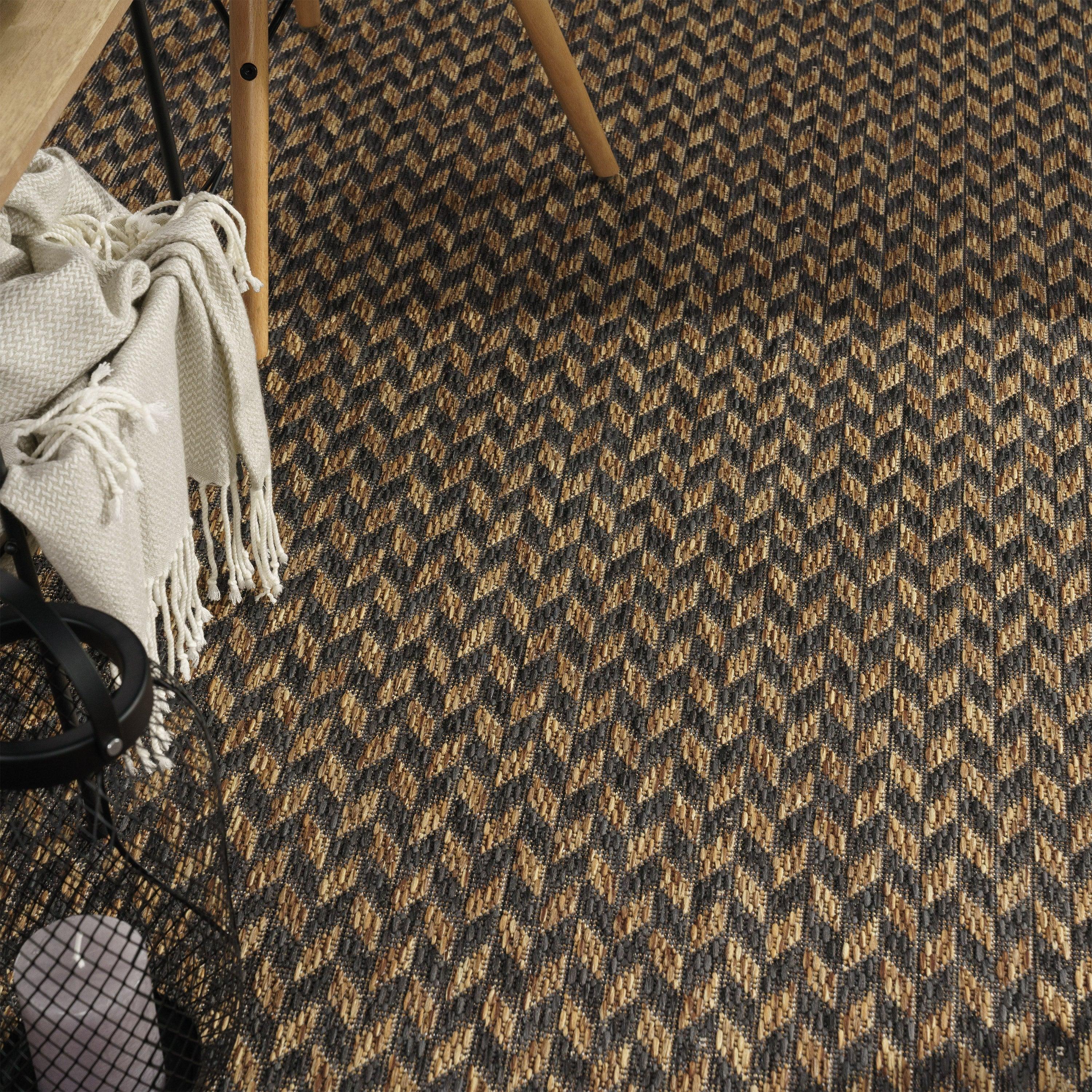 Indoor & Outdoor Rug Captera Herringbone Design in Brown RugYourHome