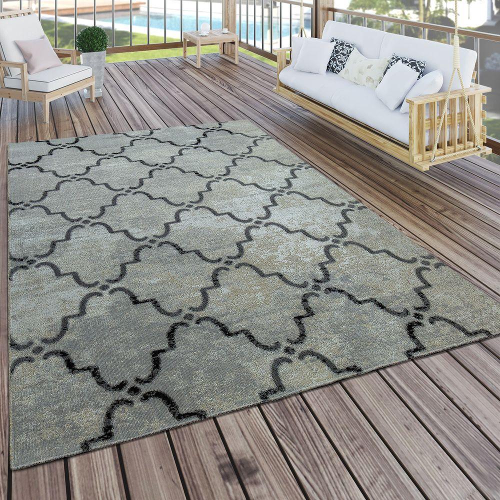 Indoor & Outdoor Rug Moroccan Pattern Grey, front view - House Of Avana