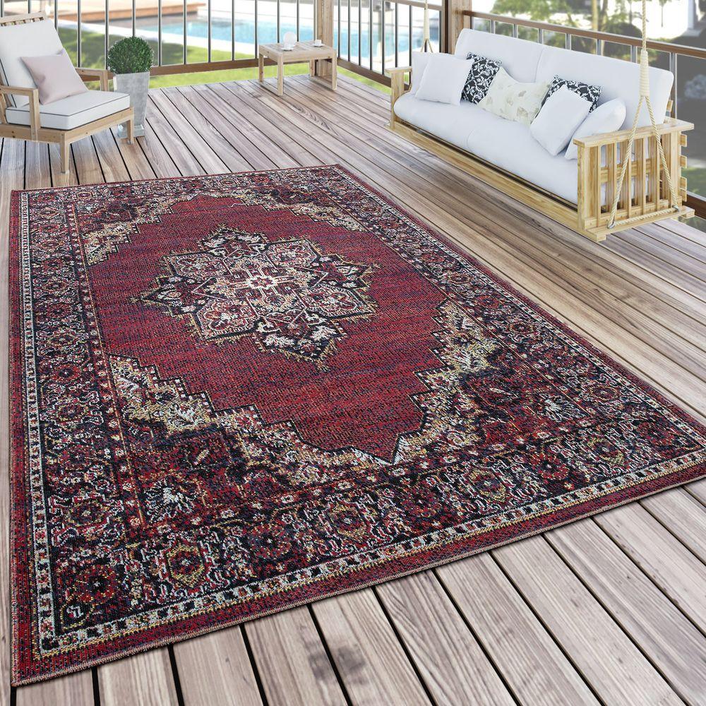 Indoor & Outdoor Rug Oriental Look Bordeaux Red, front view - House Of Avana