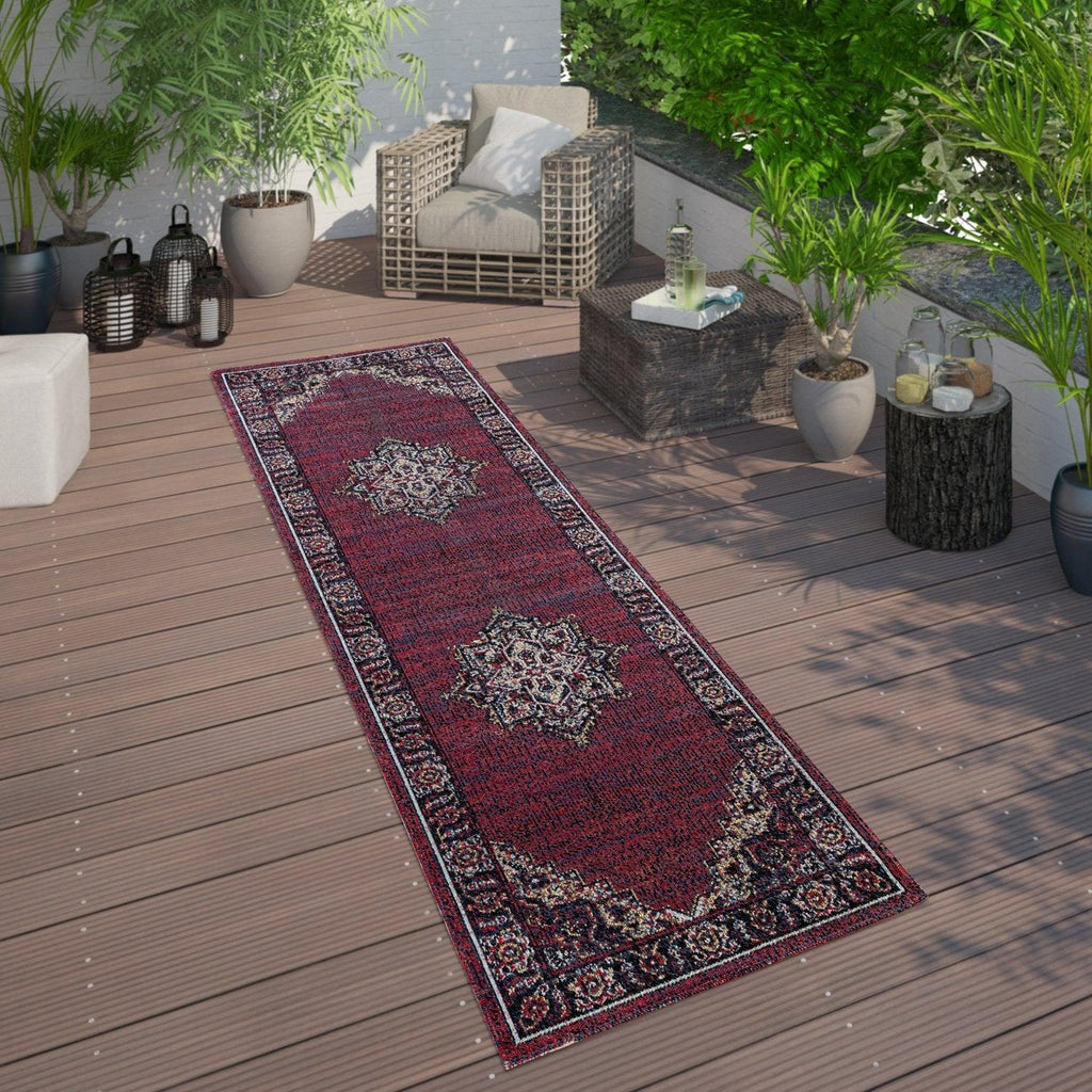 Indoor & Outdoor Rug Oriental Look Bordeaux Red, top view - House Of Avana