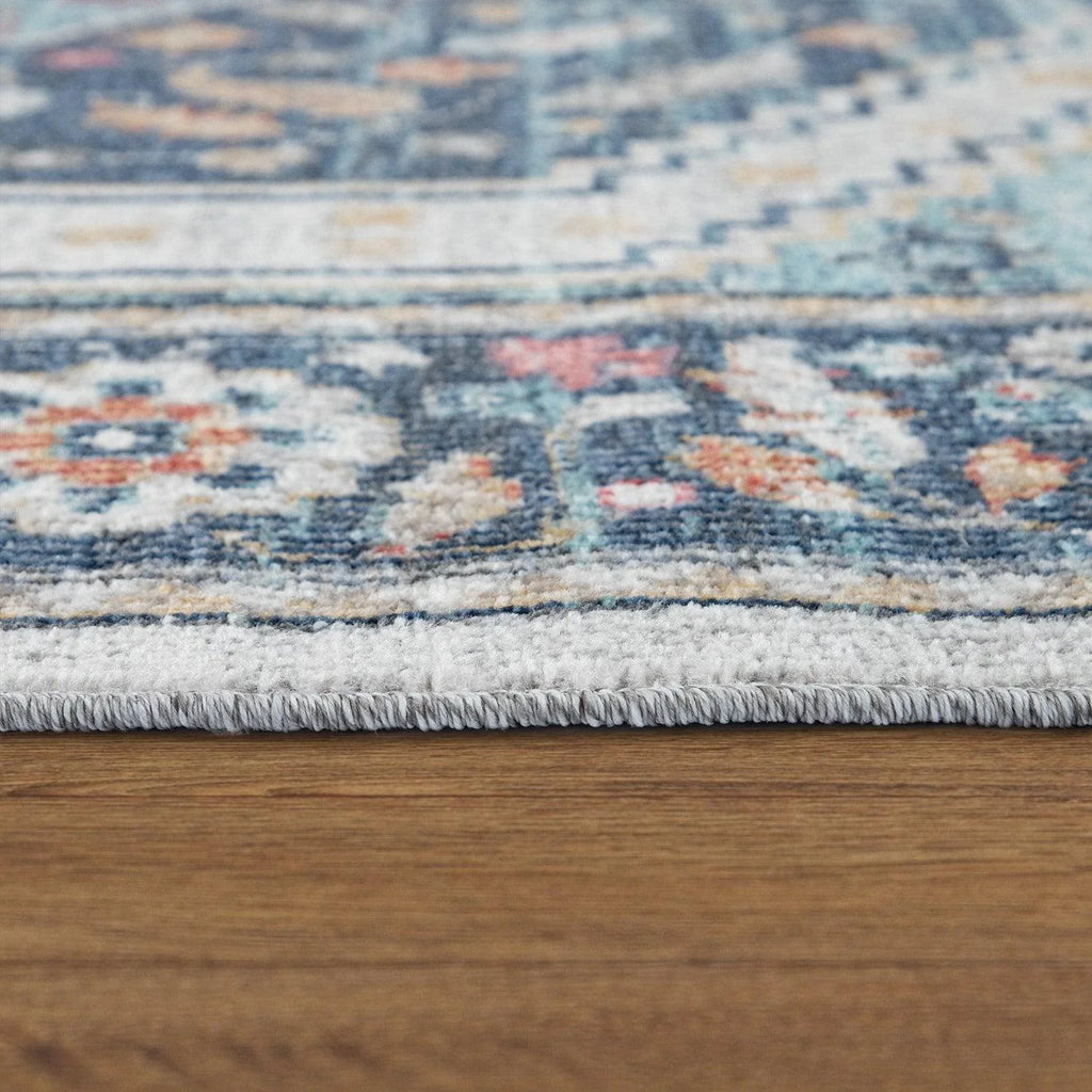Indoor & Outdoor Rug Torres Oriental Design - Blue Multi, angled view - House Of Avana