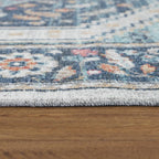 Blue multi-colored Torres Oriental design rug, indoor/outdoor durable material - House of Avana