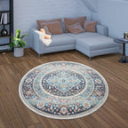 Blue multi-colored Torres Oriental design rug, indoor/outdoor durable material - House of Avana