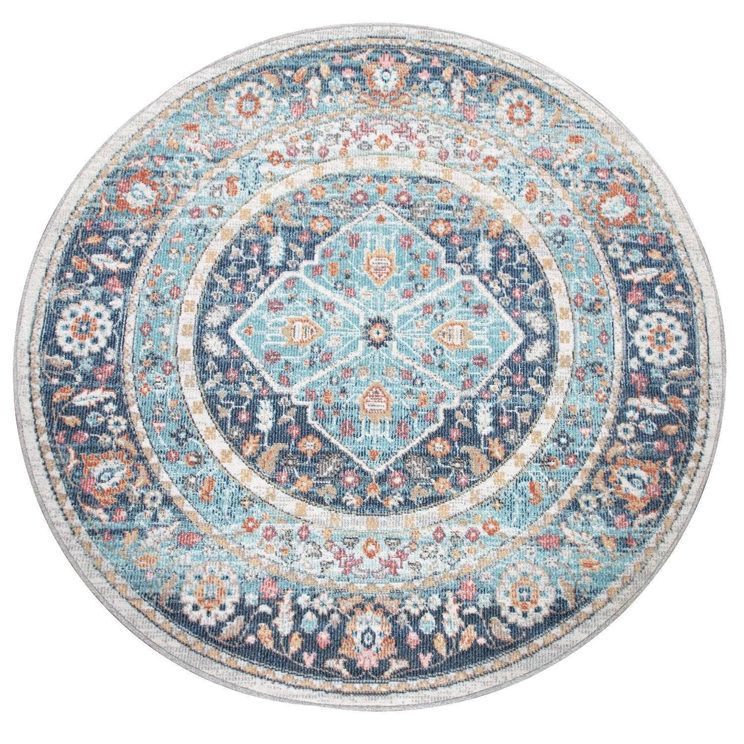 Blue multi-colored Torres Oriental design rug, indoor/outdoor durable material - House of Avana