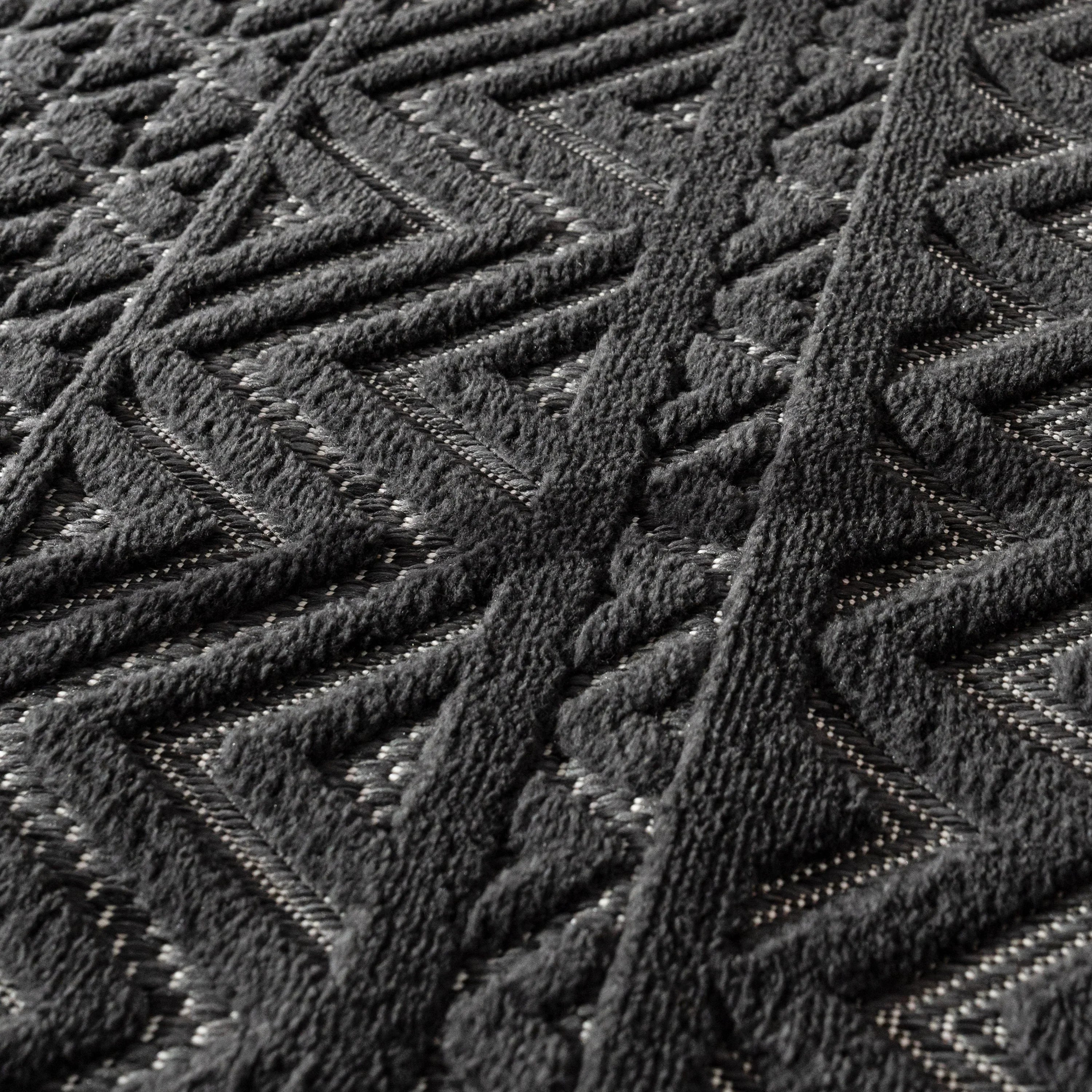 Indoor Outdoor Rug Livorno Boho High-low Pattern in Anthracite, back view - House Of Avana
