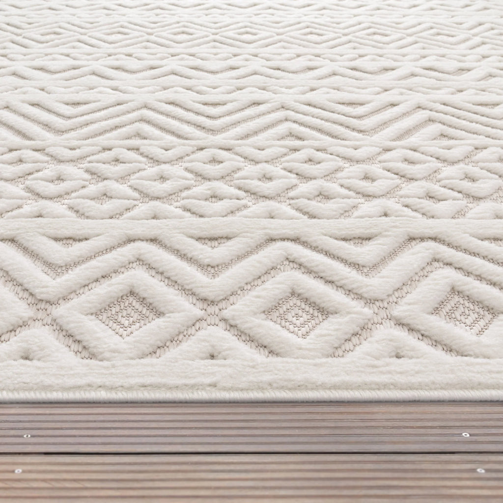 Indoor Outdoor Rug Livorno Boho High-Low Pattern In Cream RugYourHome