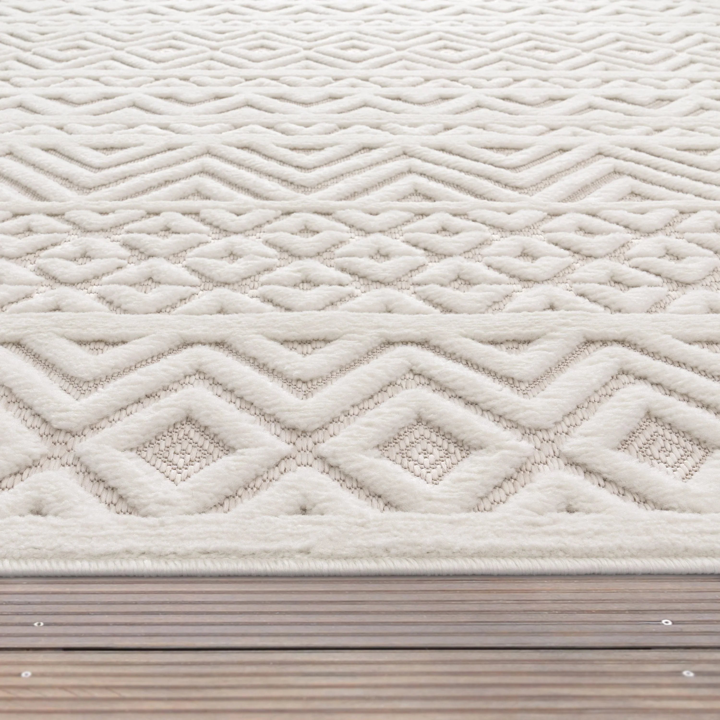 Indoor Outdoor Rug Livorno Boho High-Low Pattern In Cream RugYourHome