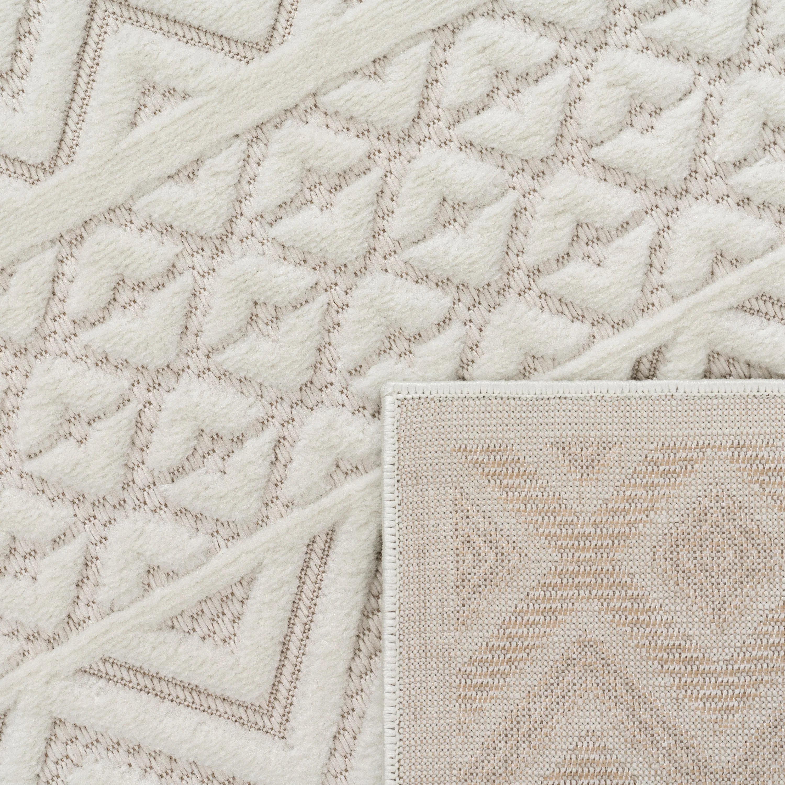 Indoor Outdoor Rug Livorno Boho High-Low Pattern In Cream RugYourHome