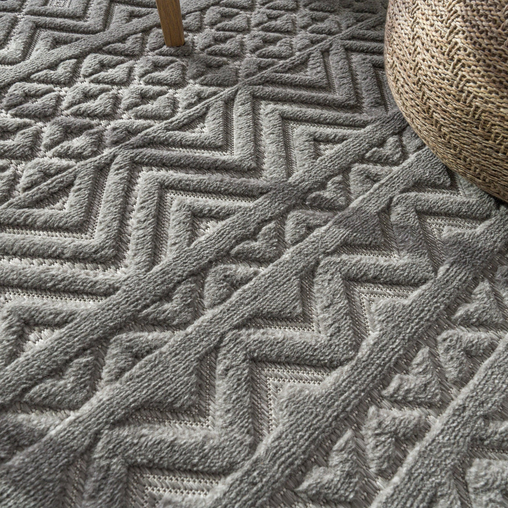 Indoor Outdoor Rug Livorno Boho High-Low Pattern In Grey RugYourHome