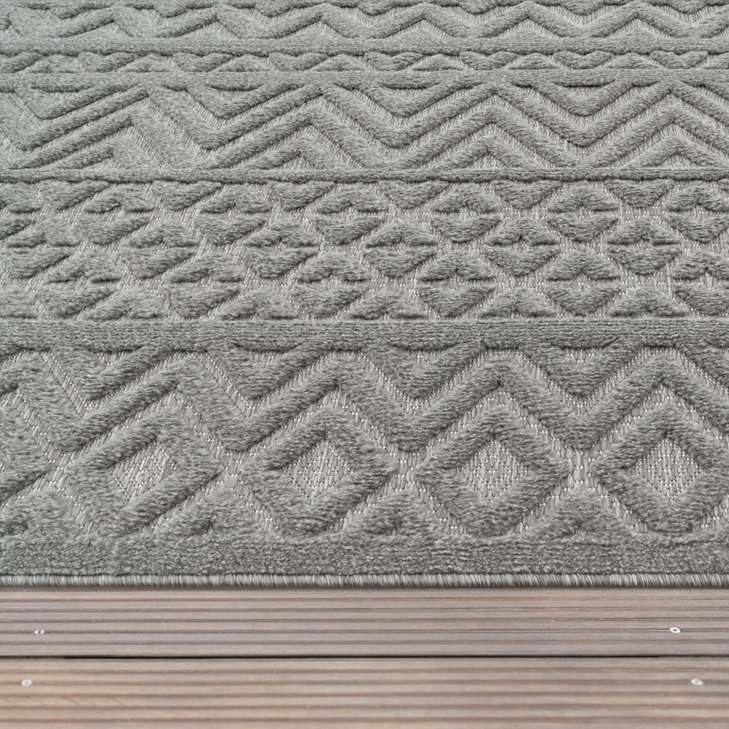 Indoor Outdoor Rug Livorno Boho High-Low Pattern In Grey RugYourHome
