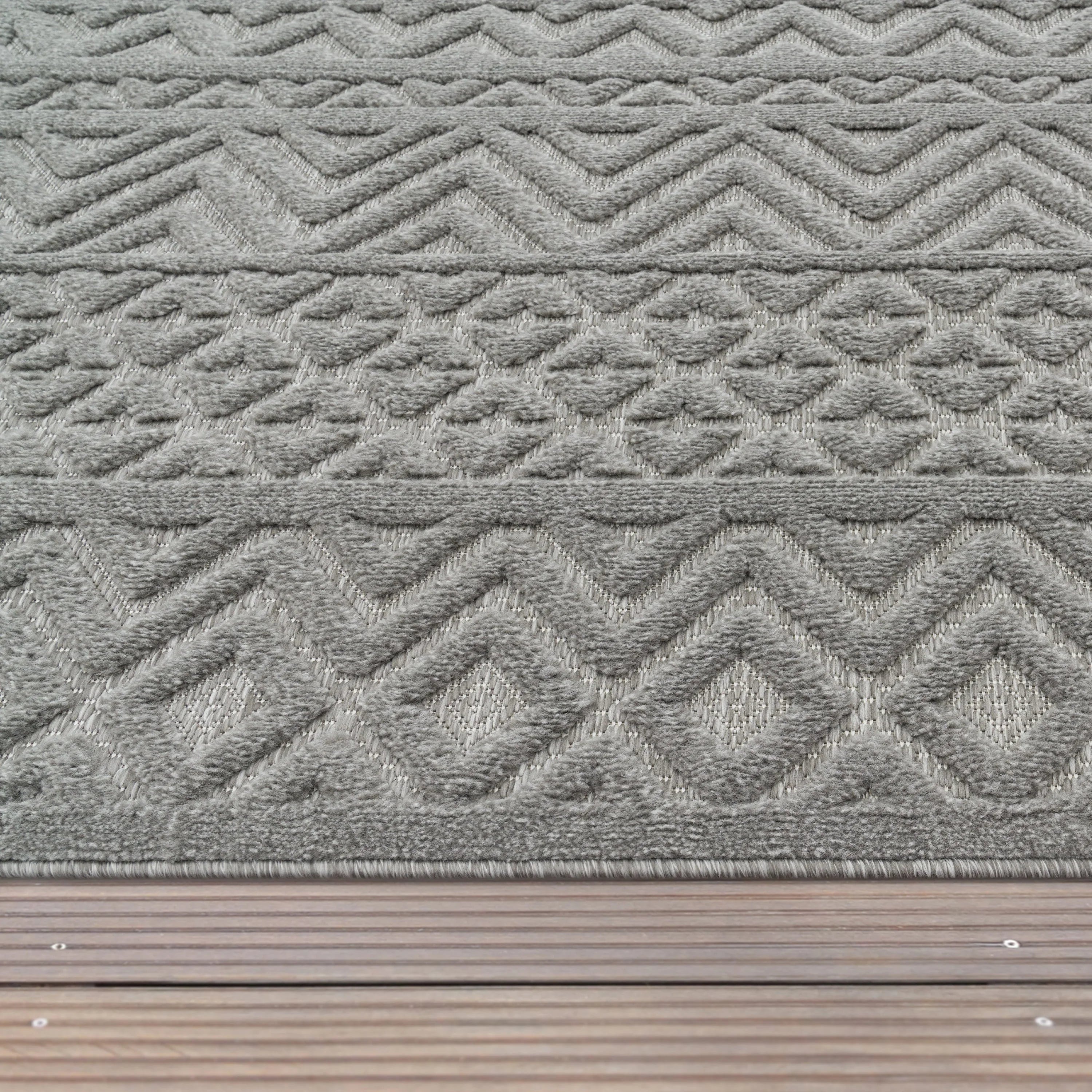 Indoor Outdoor Rug Livorno Boho High-Low Pattern In Grey RugYourHome