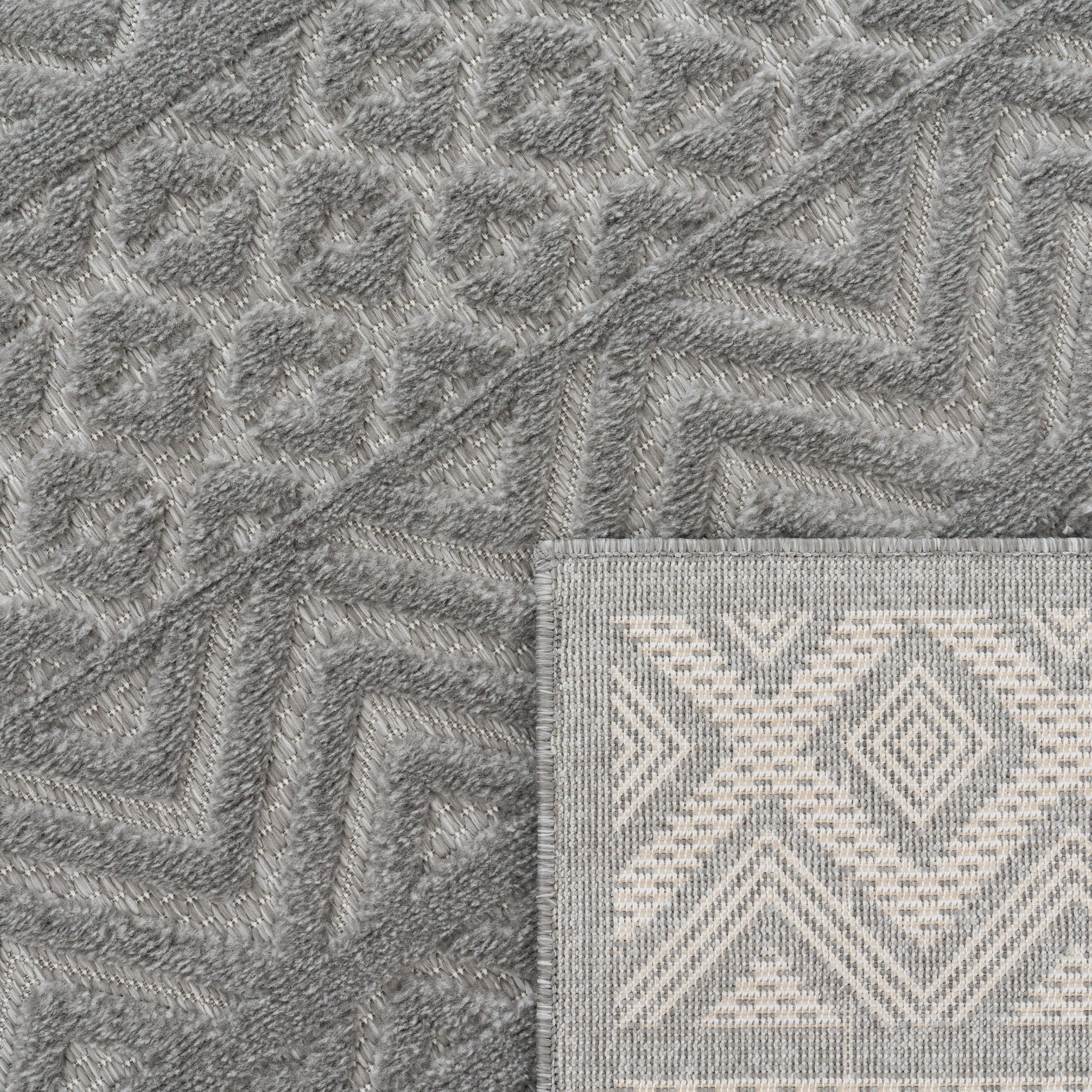 Indoor Outdoor Rug Livorno Boho High-Low Pattern In Grey RugYourHome