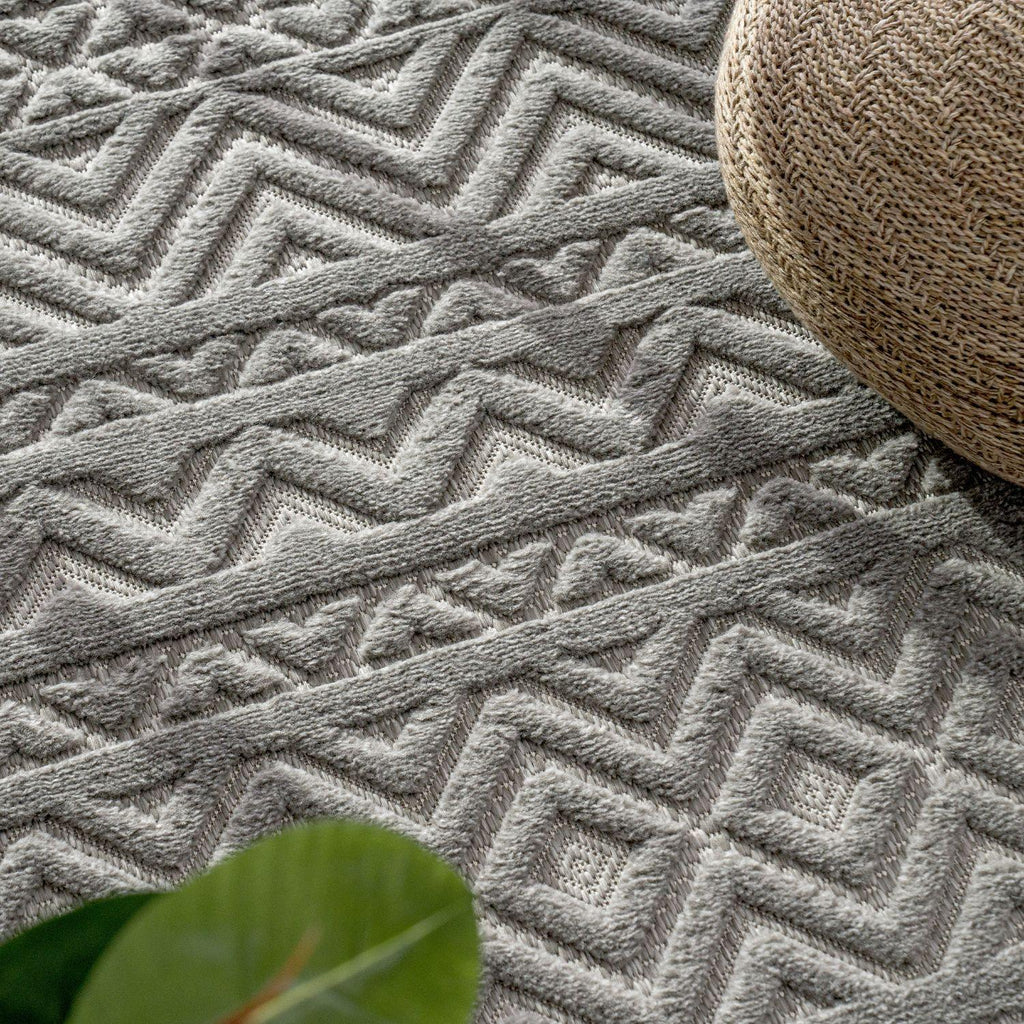 Indoor Outdoor Rug Livorno Boho High-Low Pattern In Grey RugYourHome