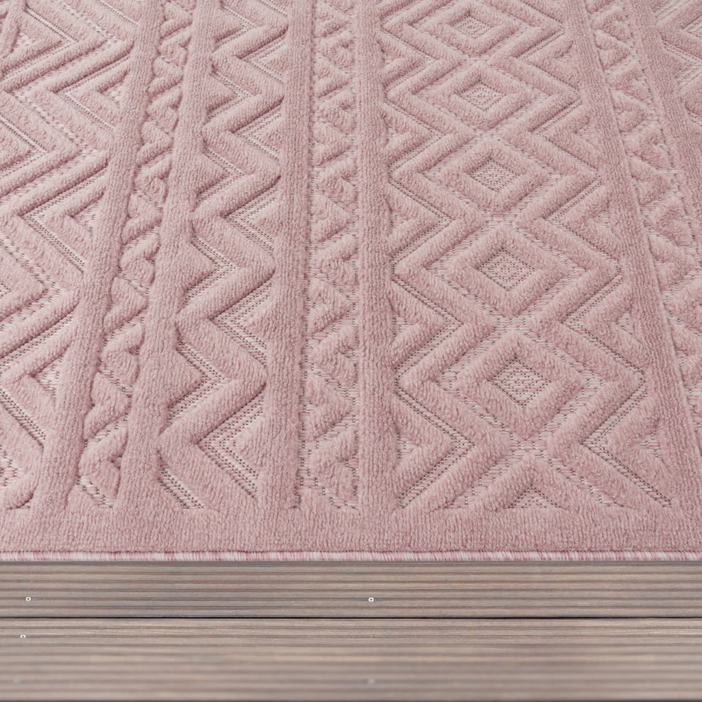 Indoor Outdoor Rug Livorno Boho High-Low Pattern In Pink RugYourHome